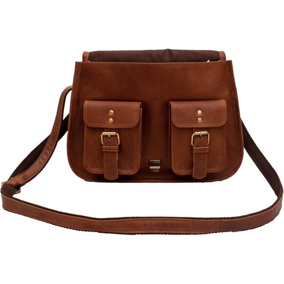 Women Tan Crossbody Satchel Ladies Tote Travel Genuine Leather Shoulder Bag - Picture 7 of 8